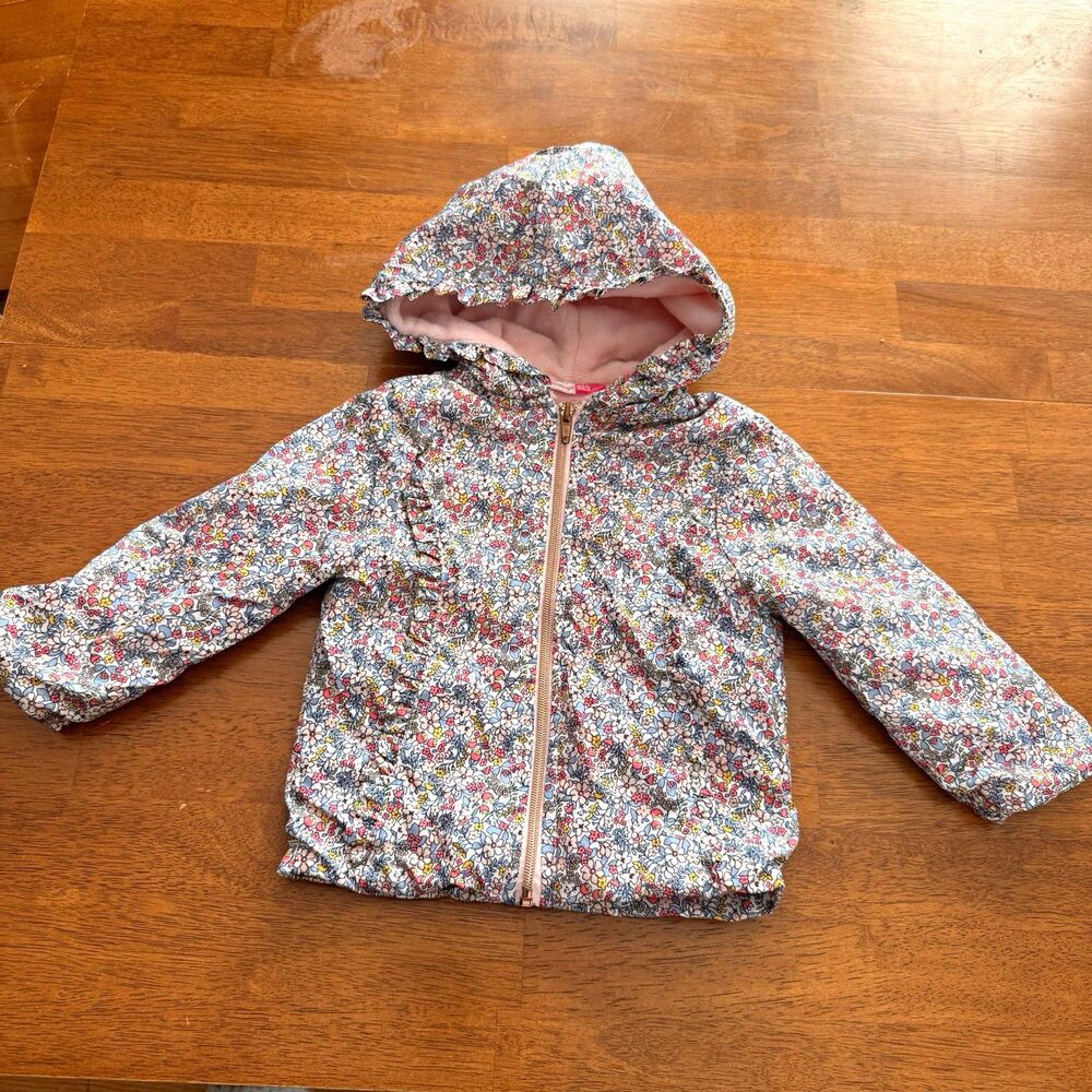 Penelope Mack Girls 2T Floral Hooded Full Zip Lined Jacket Multicolor Pink
